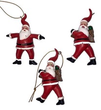 Set Of 3 Vintage Santa Red Suit Resin Christmas Tree Ornaments Toy Bag 3  Tall