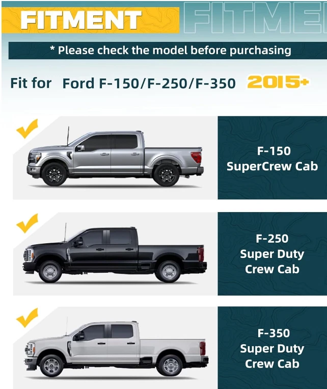 4 peldaños laterales EZ aptos para Ford F150 SuperCrew Cab 2015-2026 4 puertas y 2017-2026 Foto 2 de 4