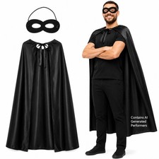 RAINFLOW Adult Superhero Cape and Mask Set, Black Costume 55x39.4in,