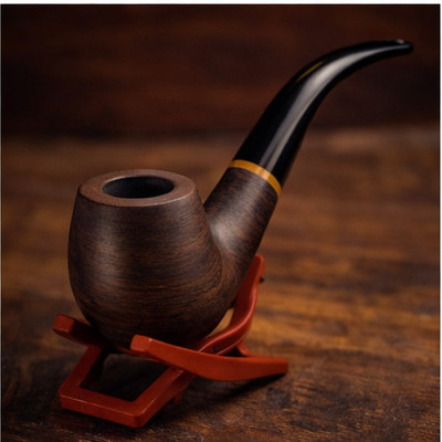 Premium Wooden Tobacco Smoking Pipe Bent Briar Style Black Stem w/ Filter
