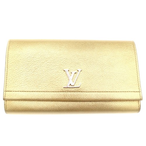 Louis Vuitton Portefeuille Lock Me Long Wallet Card Case Gold Leather Used df842
