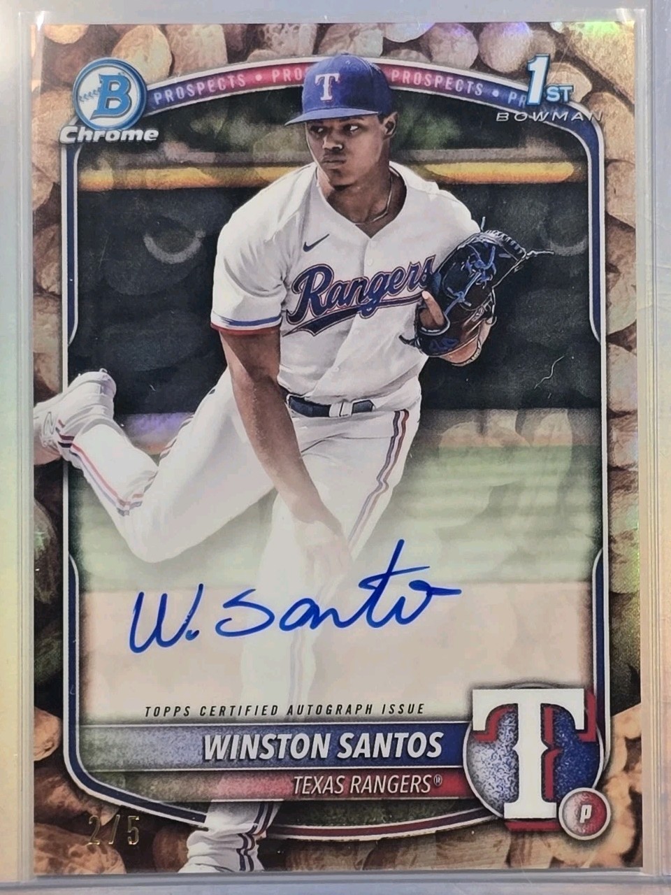 2025 Bowman Winston Santos Snack Pack Peanuts Refractor Auto /5 #CPA-WS Rangers