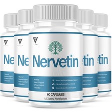  5 Pack Nervetin Nootropic Supplement, Nervetin Maximum Strength 300 Capsules 