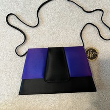 Vintage 80 90s La Regale Clutch Purse Black Purple Satin Chain Strap Evening Bag