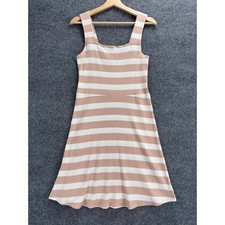 American Eagle Pink White Striped Ribbed Skater Dress Womens Medium Long