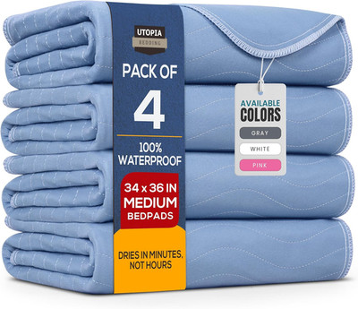 Washable Underpads 34'' X 36'' Pack of 4 Waterproof Reusable Heavy Absorb Bed Pads