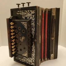 Antique M&H Accordion Made In Germany Beautiful Sound Needs Repairs 10 Button