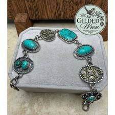 Chapin & Hollister C&H Sterling Silver Blue Green Cabochon 8” Link Bracelet