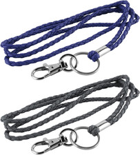 Braided Leather Lanyard, 2PCS Handmade Strong Office Long Neck Lanyard Strap wit