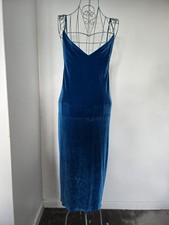 Zara Blue Velvet Spaghetti Strap Dress With Button Detail Size Small Brand New