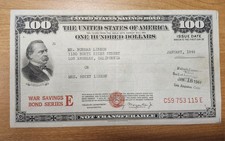 January 1944 Series E $100 United States War Savings Bond C59 753 115 E