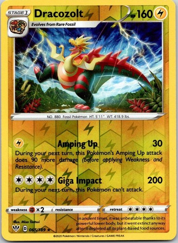 Dracozolt - 065/189 - Darkness Ablaze - Reverse Holo Rare - NM/M