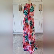 Eliza J Dress Womens 6 Floral Halter Neck Chiffon Long Sundress Kentucky Derby