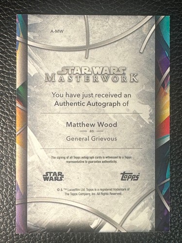 2024 Topps Star Wars Masterwork General Grievous Matthew Wood Auto Autograph - Picture 2 of 2