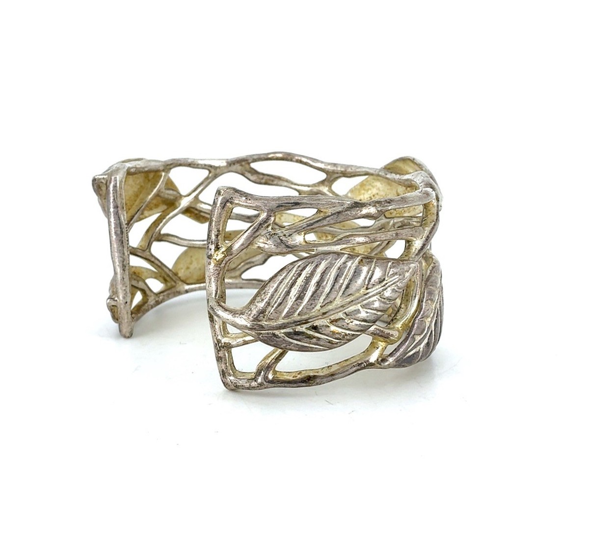 Thistle & Bee Solid Sterling Silver Leaf Design Cuff Bracelet View 6
