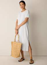 Eileenfisher Striped Organic Cotton Slub Tee Dress, CHALK