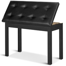 Duet Piano Bench with Storage - Wooden Solid Wood Piano Bench, Tufted Black