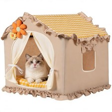 Yellow Indoor Cat House with Frame Foldable Breathable for Small Dog  Prince...