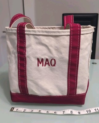 Vintage 90s Y2K LL Bean Boat & Tote Bag MAQ Embroidery Small 10x10  Red 