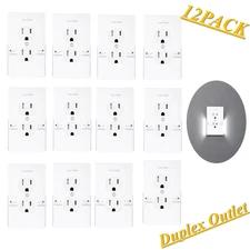 12Pack Wall Outlet Plate LED Night Light Sensor Inductive No Wire/Battery Needed