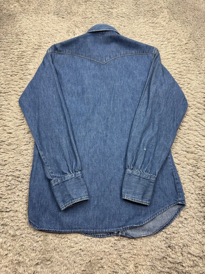 Vtg JC Penney Ranchcraft Denim Shirt Men Medium Western Sawtooth Pearl Snap 70s - Image 2 of 4