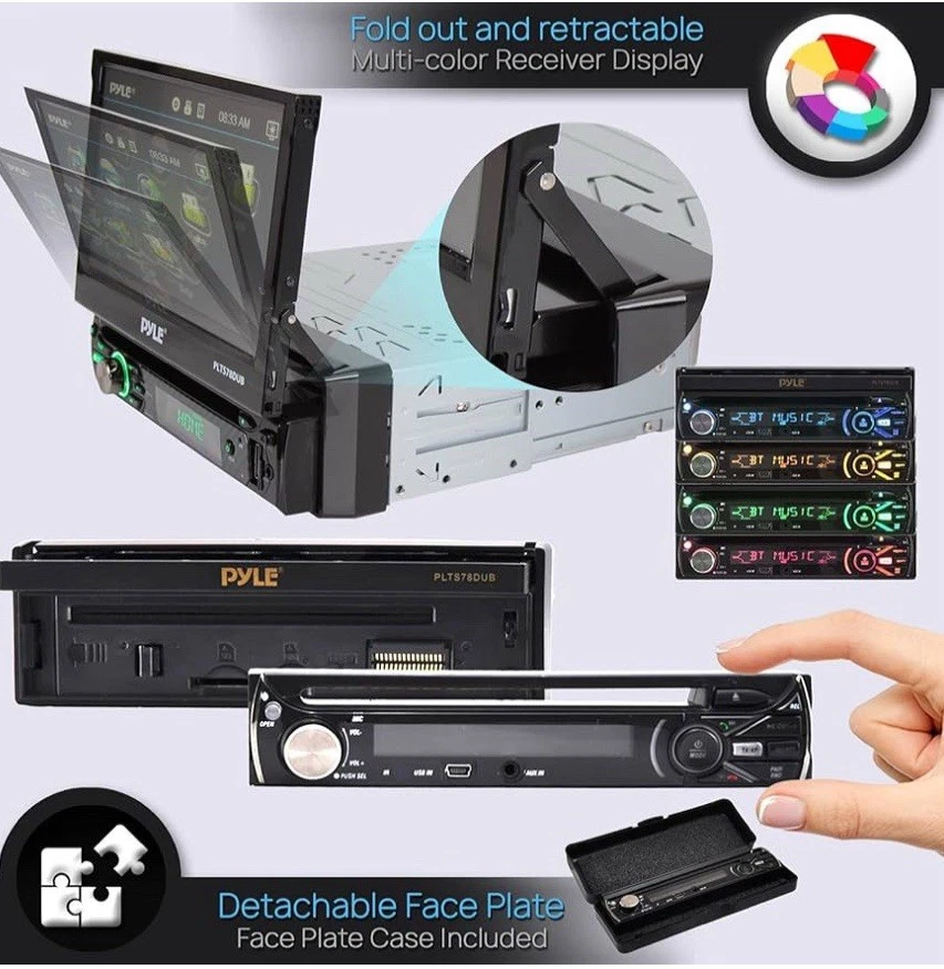 Pyle PLTS78DUB Single DIN Car Stereo Receiver - 7" Touchscreen Display CD/DVD - Image 3 of 3