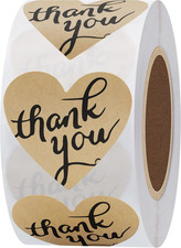 Love Heart Kraft Paper Thank You Stickers with Heart 1.5 Inch Adhesive Labels 50