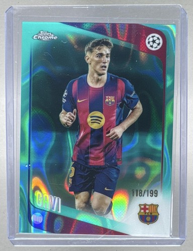 Gavi 2025 Topps Chrome UEFA #132 Aqua Lava Refractor /199