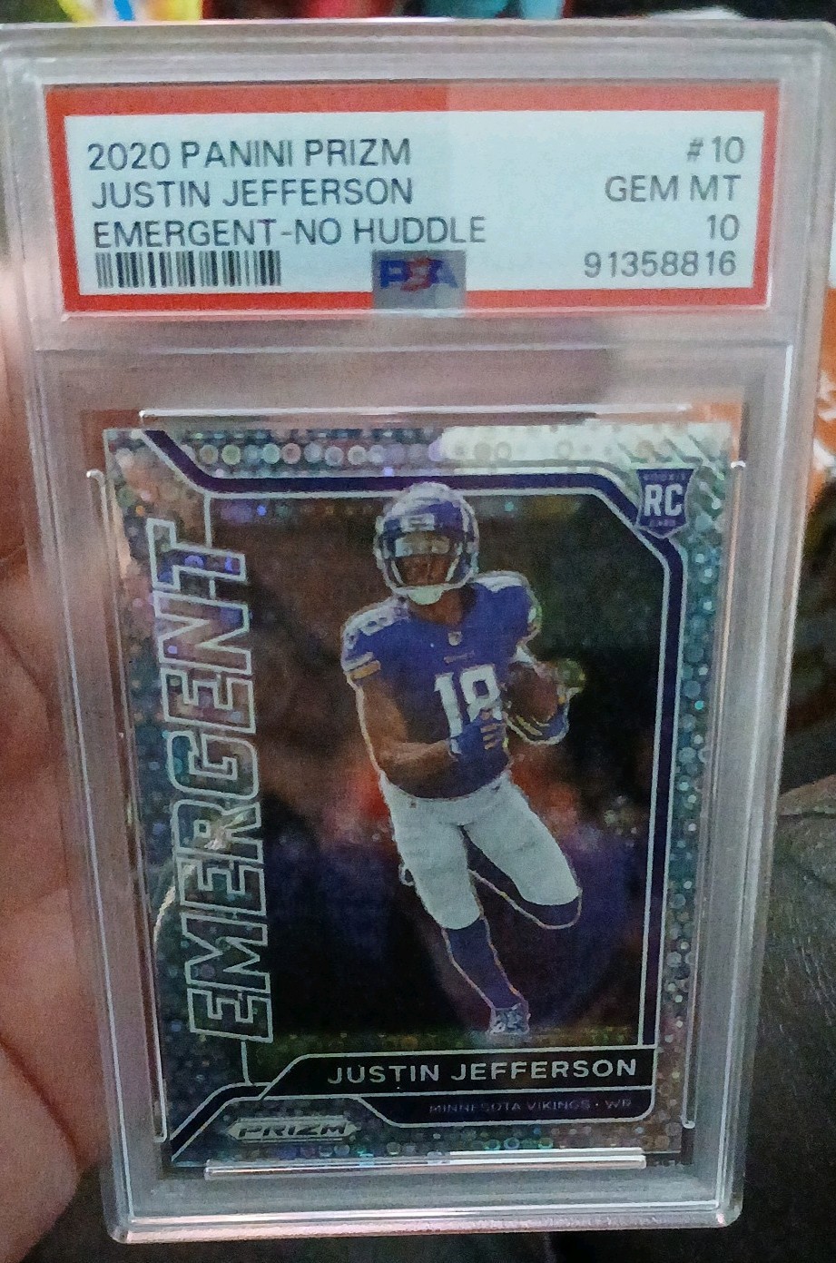 2020 Panini Prizm JUSTIN JEFFERSON Emergent No Huddle Rookie RC PSA 10 Vikings