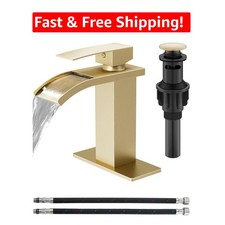 NSF Certified Waterfall Bathroom Faucet - Brushed Gold, 1 or 3-Hole Setup