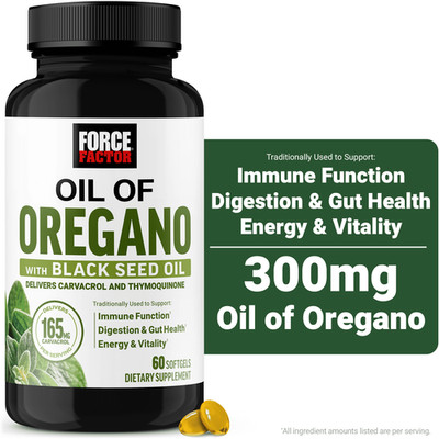 Force Factor Oil of Oregano with Black Seed Oil, Immune&Gut Support, 60 Softgels