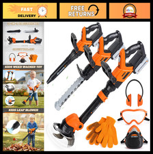 3-in-1 Kids Garden Tool Set - Weed Wacker, Leaf Blower  Chainsaw, Realistic Sou