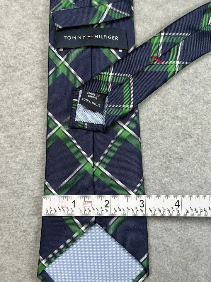 Corbata Tommy Hilfiger 100 % seda a cuadros verde marino clásica preppy Foto 2 de 4