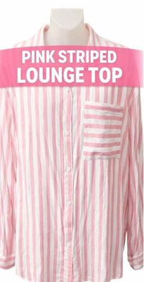 Jess Lea XL Pink White Striped Button Front Blouse Pajama Style Oversized Top