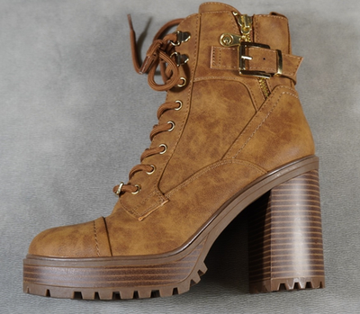 #ad #ad NEW Women#x27;s GBG Los Angeles Brown Jaydyn Faux Leather Heeled Combat Boots 6.5M $39.95