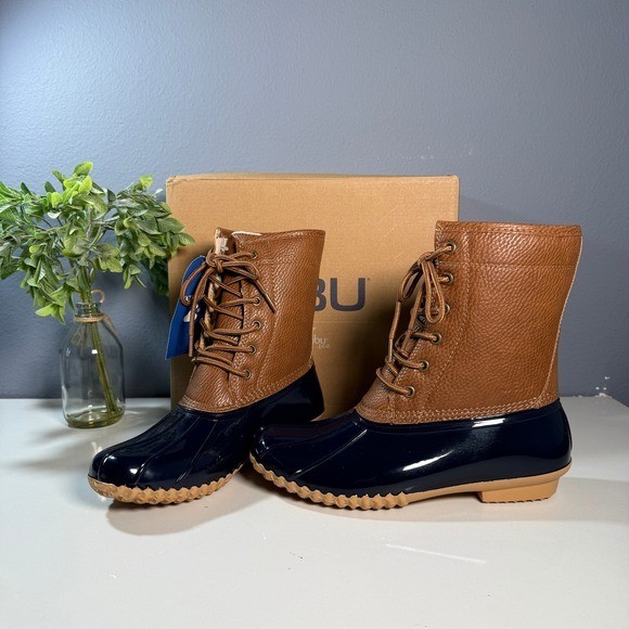 JBU by Jambu Maplewood Waterproof Duck Boots Navy Tan Women's Size 7.5
