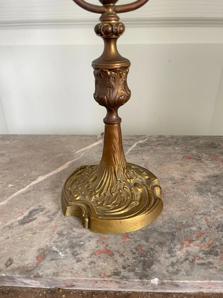 Ancienne Lampe Lyre Tulipe Laiton Doré France - Photo 4/4