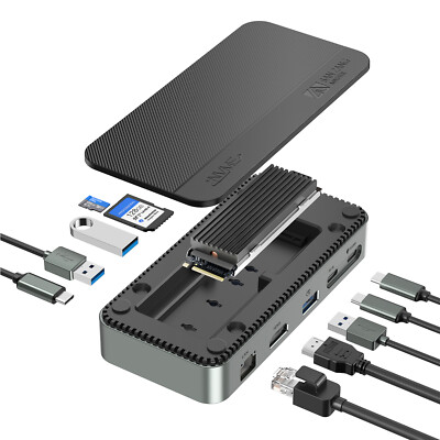 10 in1 USB C HUB Dockingstation mit M.2 NVMe SSD Gehäuse 4K HDMI PD 100W Adapter
