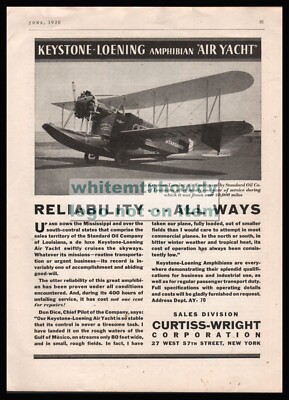1932 KEYSTONE-LOENING Biplane Amphibian Yacht Early Vintage Plane PRINT ...