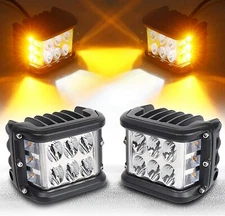 Side Shooter LED Pods Light 4 inch Off Road Dual Side Yellow DRL Flash Strobe