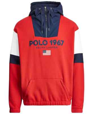 Polo Ralph Lauren Men's “POLO 1967” Fleece Hoodie, Red/Navy/White
