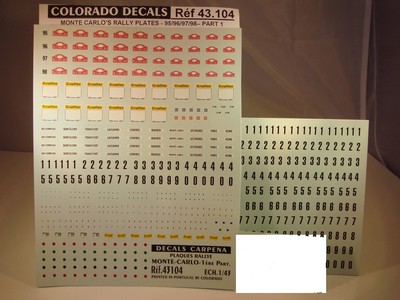 DECALS 1/43 PLATES RALLYE DE MONTE CARLO 1995 to 1998 - COLORADO 43104
