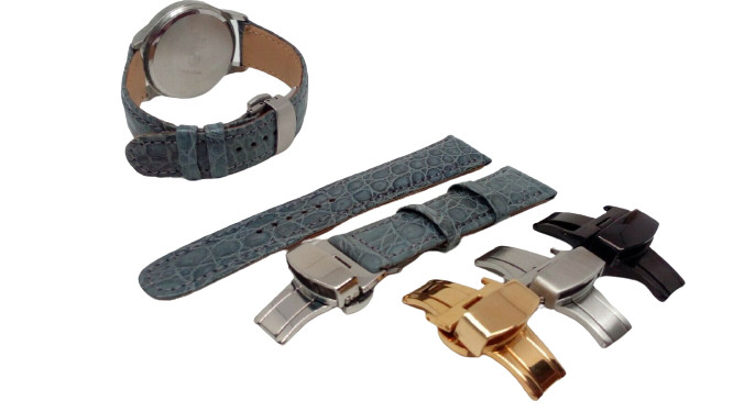 Bracelet montre crocodile gris 22mm boucle deployante cuir homme