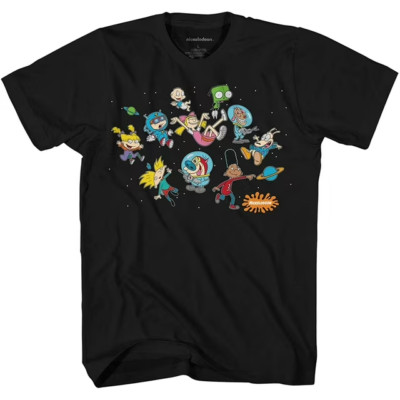 Nickelodeon Mens Old School Retro Stars In Space Black Shirt New L, XL