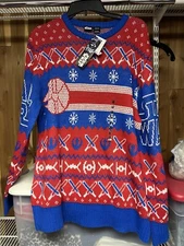Star Wars Blue Red Ugly Christmas Sweater Rebel Millennium Falcon Large NWT