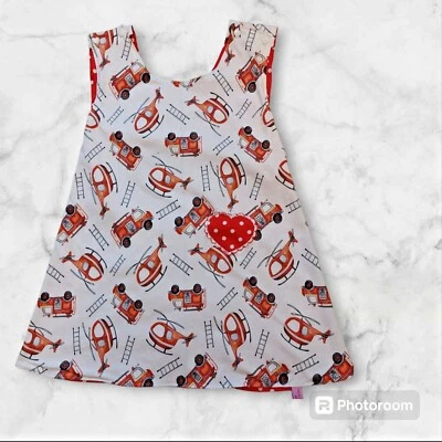 Wendekleid Schürzenkleid Kleid Kinderkleid Feuerwehr bestickt personalisiert - Bild 1 von 4