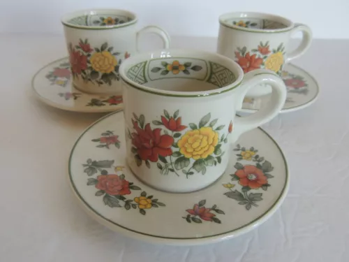 3 Villeroy & Boch Summerday 2pc Demitasse Cups & Saucers Germany coffee tea
