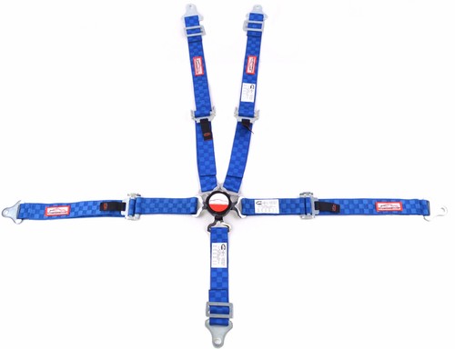 YOUTH RACING HARNESS 5 POINT 2" SFI 16.1 CAM LOCK BLUE CHECKERBOARD RACERDIRECT - Foto 7 di 8