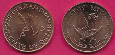 QATAR 10 DIRHAMS 1433-2012 UNC SAILING SHIP (DHOW) SAILING ON WAVES BESIDE AN IS