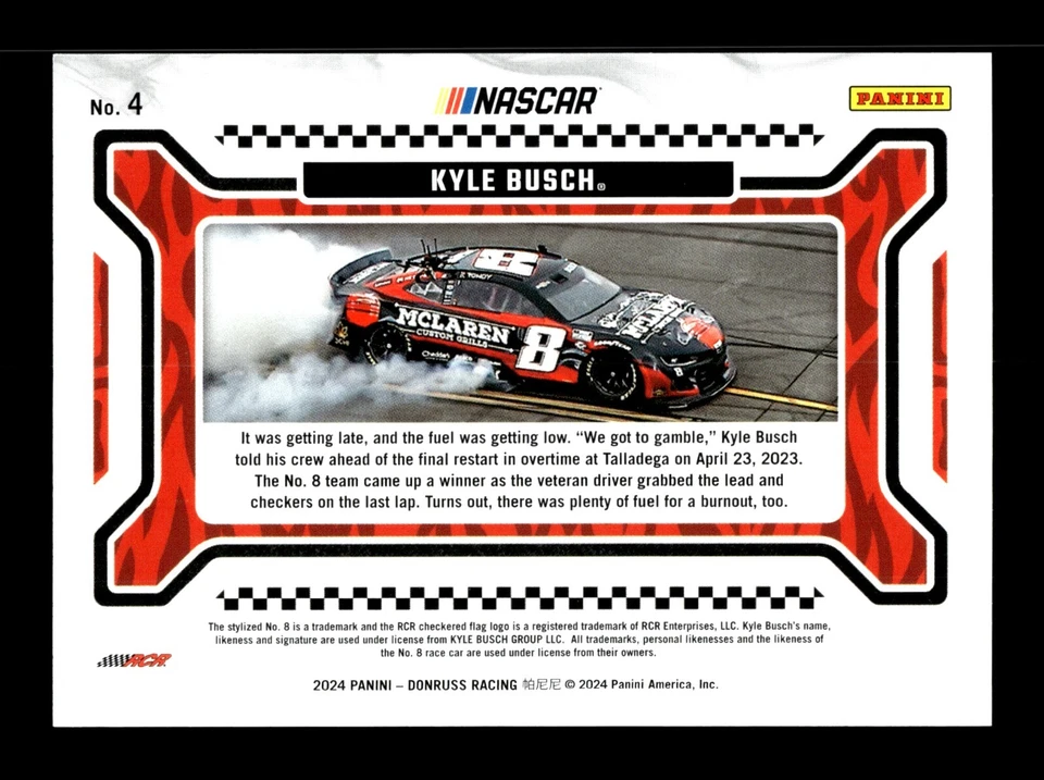 5-05-25 PWE . 2024 donruss nascar #4 kyle busch BURNING RUBBER . HOLO /199 - Image 2 of 2